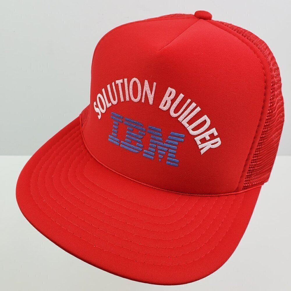 IBM Vintage Snapback Trucker Hat Solution Builder Corded Mesh Foam Cap Unworn
